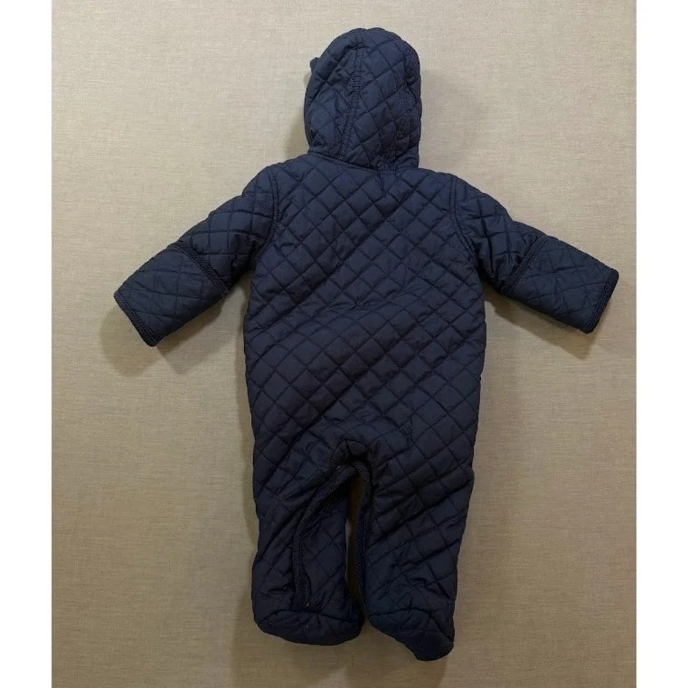 Ralph Lauren‎ Quilted Navy Blue Baby Snowsuit Pram Suit 3M Hooded Gold Buttons